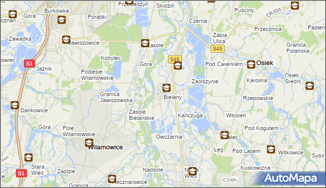 mapa Bielany gmina Kęty, Bielany gmina Kęty na mapie Targeo