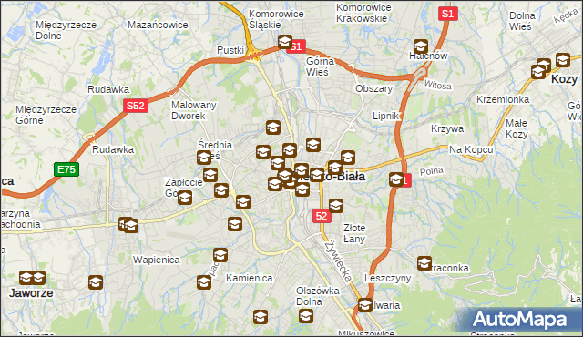 mapa Bielsko-Białej, Bielsko-Biała na mapie Targeo