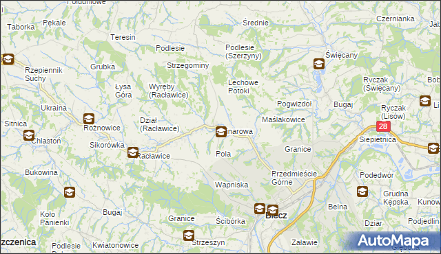 mapa Binarowa, Binarowa na mapie Targeo