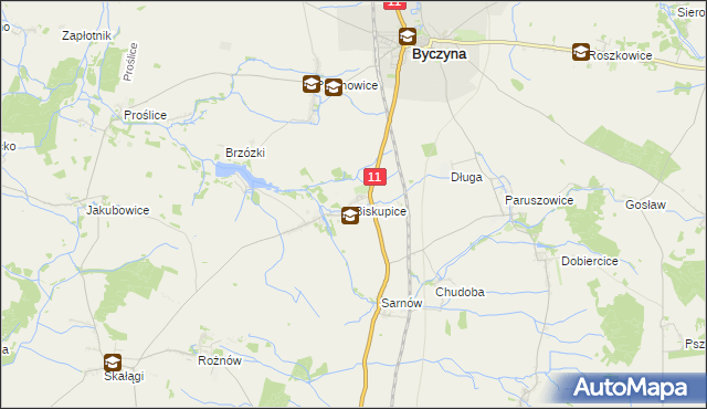 mapa Biskupice gmina Byczyna, Biskupice gmina Byczyna na mapie Targeo