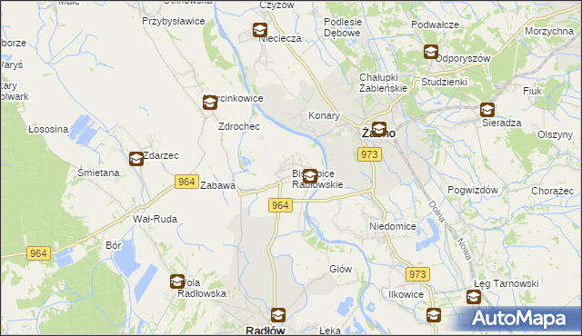 mapa Biskupice Radłowskie, Biskupice Radłowskie na mapie Targeo