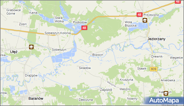 mapa Blizocin gmina Jeziorzany, Blizocin gmina Jeziorzany na mapie Targeo