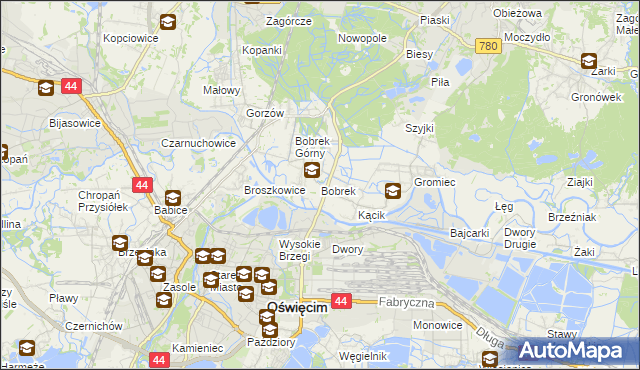 mapa Bobrek gmina Chełmek, Bobrek gmina Chełmek na mapie Targeo