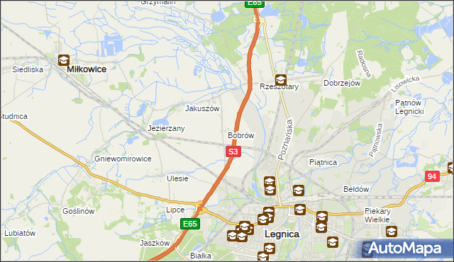 mapa Bobrów gmina Miłkowice, Bobrów gmina Miłkowice na mapie Targeo