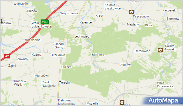 mapa Bobrowa gmina Łyszkowice, Bobrowa gmina Łyszkowice na mapie Targeo