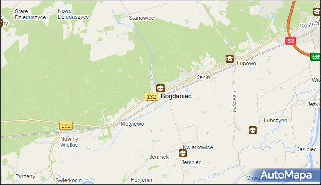 mapa Bogdaniec powiat gorzowski, Bogdaniec powiat gorzowski na mapie Targeo