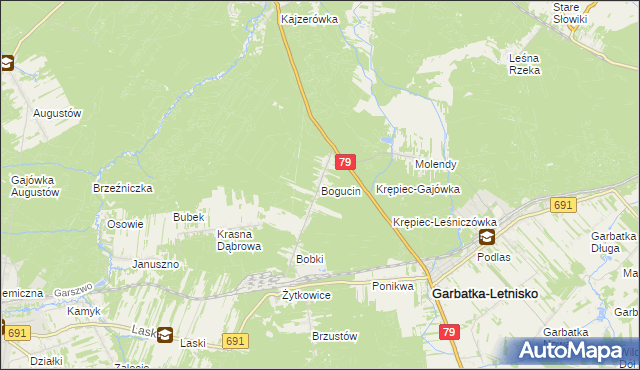 mapa Bogucin gmina Garbatka-Letnisko, Bogucin gmina Garbatka-Letnisko na mapie Targeo