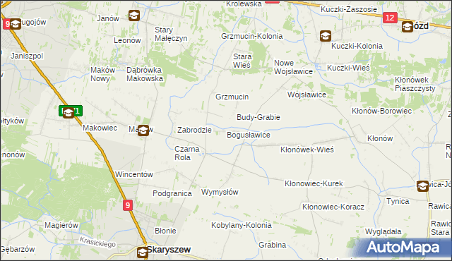 mapa Bogusławice gmina Skaryszew, Bogusławice gmina Skaryszew na mapie Targeo