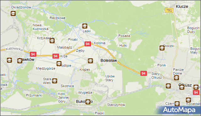 mapa Bolesław powiat olkuski, Bolesław powiat olkuski na mapie Targeo