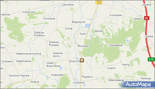 mapa Borowiec gmina Piątek, Borowiec gmina Piątek na mapie Targeo