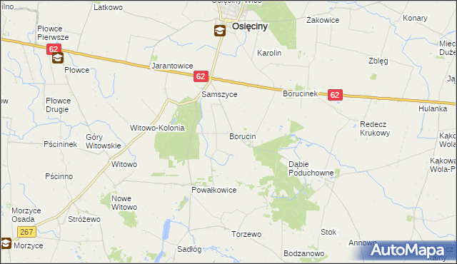 mapa Borucin gmina Osięciny, Borucin gmina Osięciny na mapie Targeo