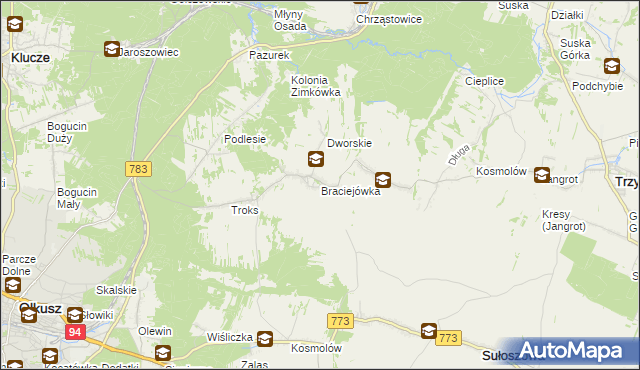 mapa Braciejówka, Braciejówka na mapie Targeo