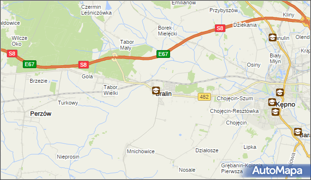 mapa Bralin powiat kępiński, Bralin powiat kępiński na mapie Targeo