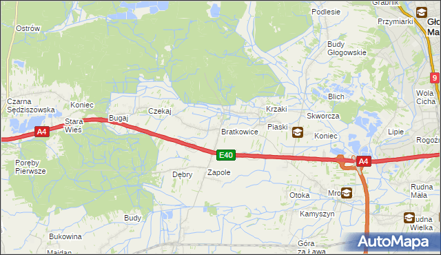 mapa Bratkowice, Bratkowice na mapie Targeo