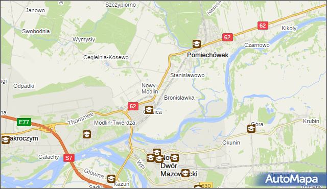 mapa Bronisławka gmina Pomiechówek, Bronisławka gmina Pomiechówek na mapie Targeo