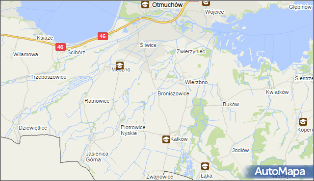 mapa Broniszowice gmina Otmuchów, Broniszowice gmina Otmuchów na mapie Targeo
