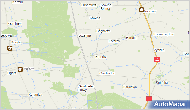 mapa Bronów gmina Pleszew, Bronów gmina Pleszew na mapie Targeo