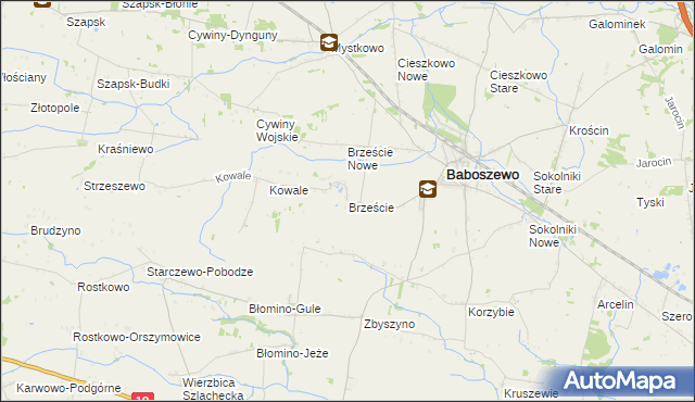 mapa Brzeście gmina Baboszewo, Brzeście gmina Baboszewo na mapie Targeo