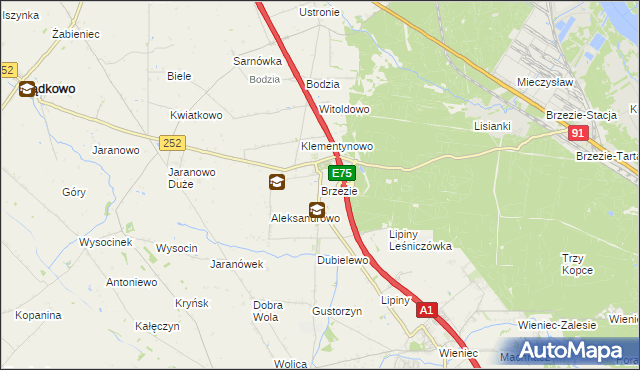 mapa Brzezie gmina Brześć Kujawski, Brzezie gmina Brześć Kujawski na mapie Targeo