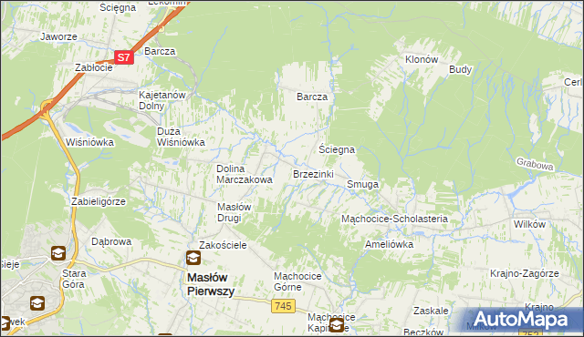 mapa Brzezinki gmina Masłów, Brzezinki gmina Masłów na mapie Targeo