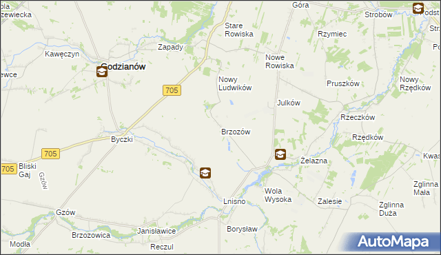 mapa Brzozów gmina Skierniewice, Brzozów gmina Skierniewice na mapie Targeo