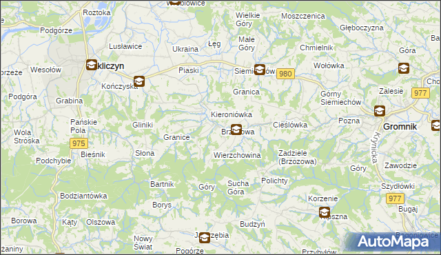 mapa Brzozowa gmina Gromnik, Brzozowa gmina Gromnik na mapie Targeo