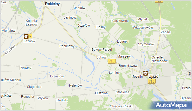 mapa Buków gmina Ujazd, Buków gmina Ujazd na mapie Targeo