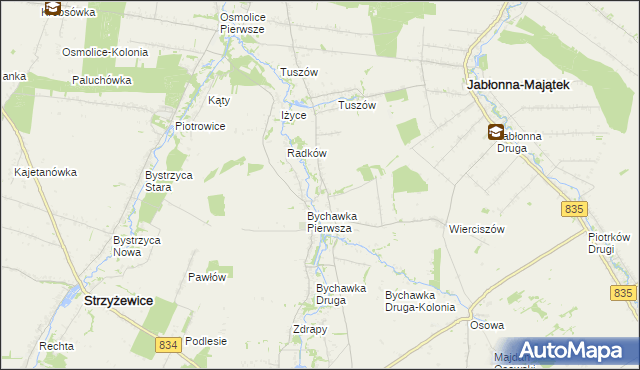 mapa Bychawka Trzecia, Bychawka Trzecia na mapie Targeo