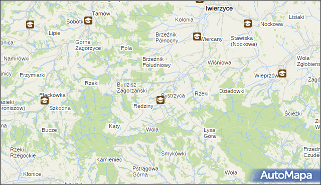 mapa Bystrzyca gmina Iwierzyce, Bystrzyca gmina Iwierzyce na mapie Targeo