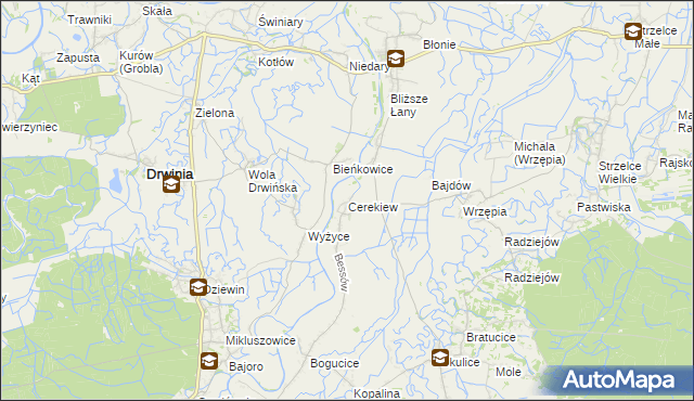 mapa Cerekiew gmina Bochnia, Cerekiew gmina Bochnia na mapie Targeo