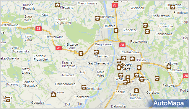 mapa Chełmiec powiat nowosądecki, Chełmiec powiat nowosądecki na mapie Targeo