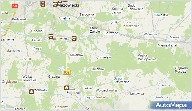 mapa Chmielew gmina Mińsk Mazowiecki, Chmielew gmina Mińsk Mazowiecki na mapie Targeo