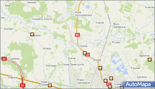 mapa Chodów gmina Siedlce, Chodów gmina Siedlce na mapie Targeo