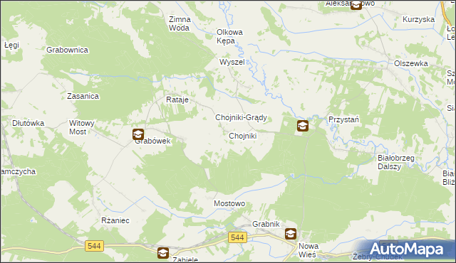 mapa Chojniki gmina Olszewo-Borki, Chojniki gmina Olszewo-Borki na mapie Targeo