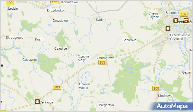 mapa Chomętowo gmina Trzebiatów, Chomętowo gmina Trzebiatów na mapie Targeo