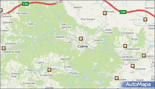 mapa Czarna powiat dębicki, Czarna powiat dębicki na mapie Targeo