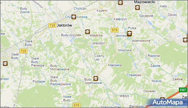 mapa Czarny Las gmina Grodzisk Mazowiecki, Czarny Las gmina Grodzisk Mazowiecki na mapie Targeo