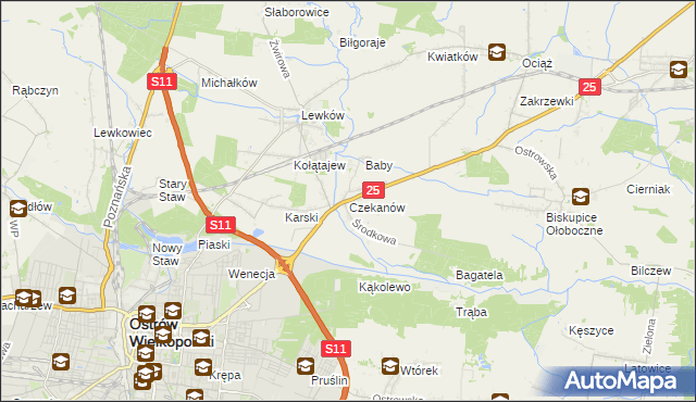 mapa Czekanów gmina Ostrów Wielkopolski, Czekanów gmina Ostrów Wielkopolski na mapie Targeo