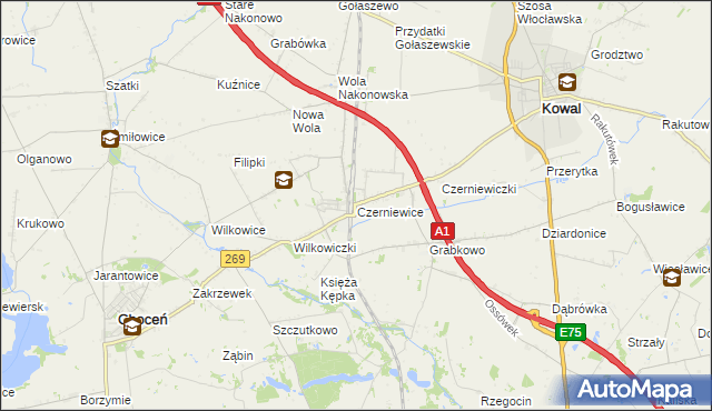 mapa Czerniewice gmina Choceń, Czerniewice gmina Choceń na mapie Targeo