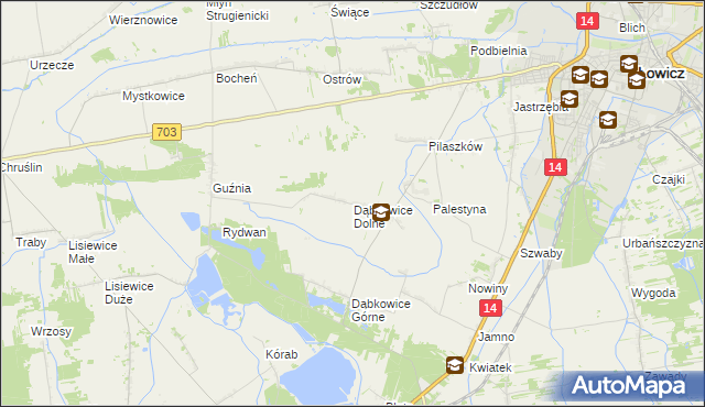 mapa Dąbkowice Dolne, Dąbkowice Dolne na mapie Targeo