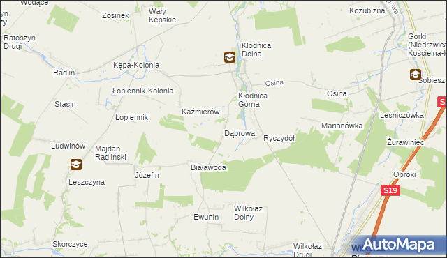 mapa Dąbrowa gmina Borzechów, Dąbrowa gmina Borzechów na mapie Targeo