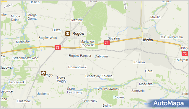 mapa Dąbrowa gmina Jeżów, Dąbrowa gmina Jeżów na mapie Targeo