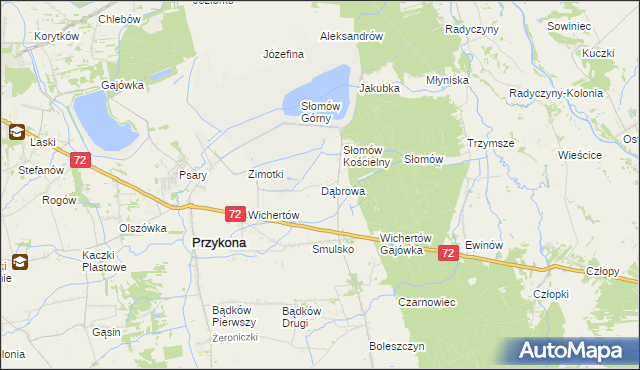 mapa Dąbrowa gmina Przykona, Dąbrowa gmina Przykona na mapie Targeo