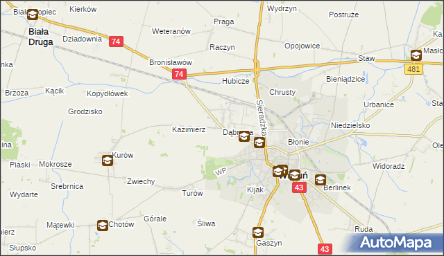 mapa Dąbrowa gmina Wieluń, Dąbrowa gmina Wieluń na mapie Targeo