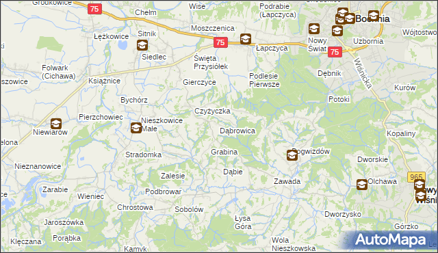 mapa Dąbrowica gmina Bochnia, Dąbrowica gmina Bochnia na mapie Targeo