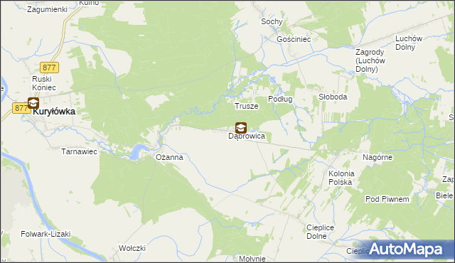 mapa Dąbrowica gmina Kuryłówka, Dąbrowica gmina Kuryłówka na mapie Targeo