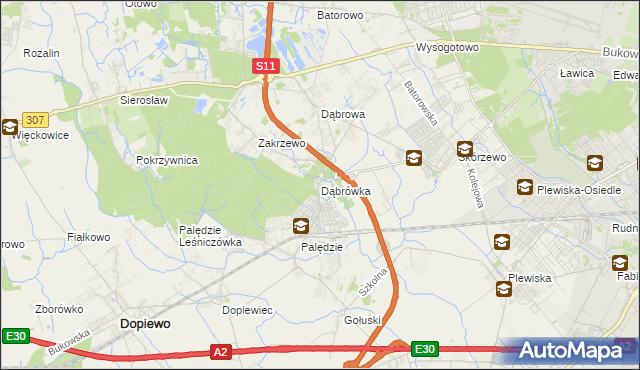 mapa Dąbrówka gmina Dopiewo, Dąbrówka gmina Dopiewo na mapie Targeo