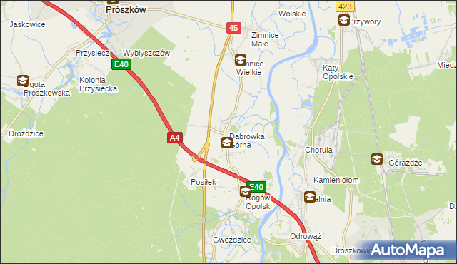 mapa Dąbrówka Górna gmina Krapkowice, Dąbrówka Górna gmina Krapkowice na mapie Targeo