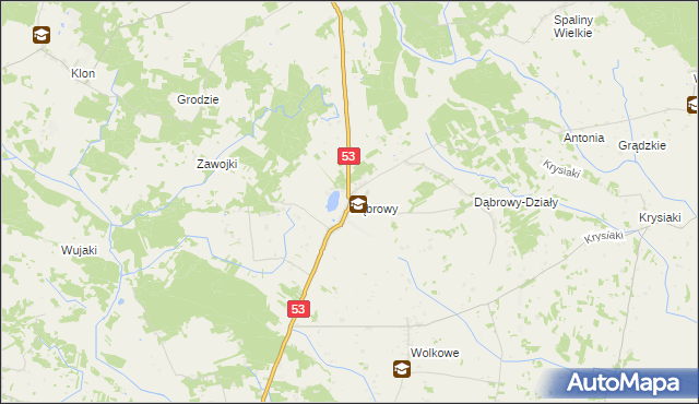 mapa Dąbrowy gmina Rozogi, Dąbrowy gmina Rozogi na mapie Targeo