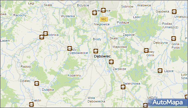 mapa Dębowiec powiat jasielski, Dębowiec powiat jasielski na mapie Targeo